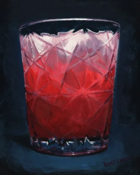 Stroop Susu painting by Bart Carels – Dutch-Indonesian rose milk drink in a glass