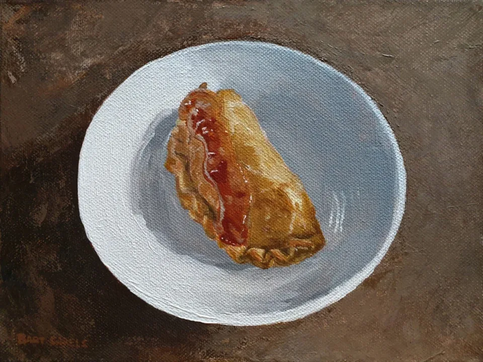 Pastel goreng painting by Bart Carels – a Dutch-Indonesian fried pastry in warm earthy tones