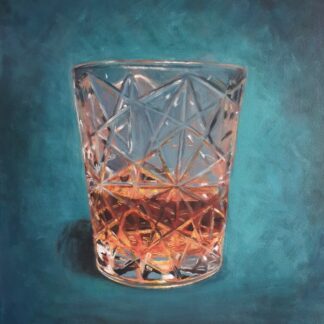 Original acrylic painting on canvas 'Firewater' – whisky glass painting by Bart Carels.
