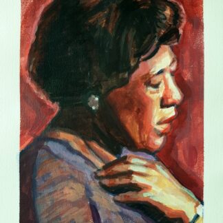 Ella Fitzgerald painting in warm tones with jazz-inspired expression