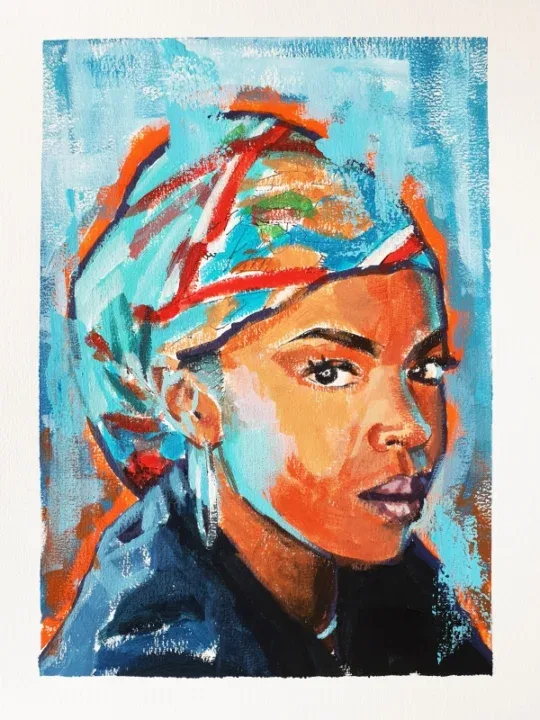Original hand-painted painting of Lauryn Hill by Bart Carels, capturing the soulful energy of hip-hop.