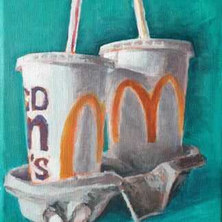 Milkshake speed painting by Bart Carels showing two McDonald's cups in teal background