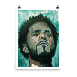 J Cole art print by Bart Carels – original celebrity poster for hip hop fans.