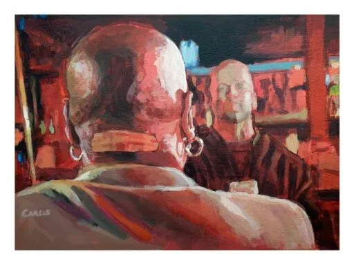 Original Pulp Fiction painting 'Pride Only Hurts, It Never Helps' by Bart Carels, capturing cinematic tension and raw energy.